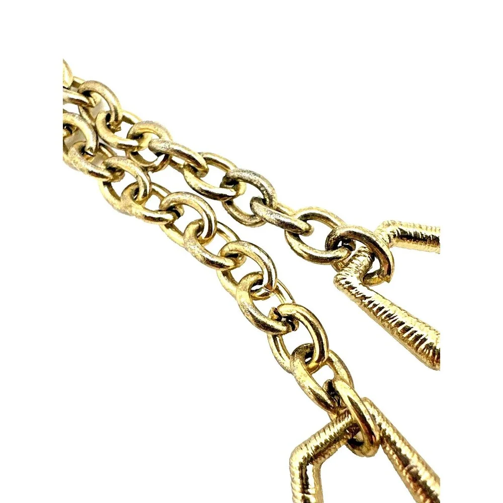 Geometric Link Bib Necklace Textured Gold Tone Modernist Statement 16
